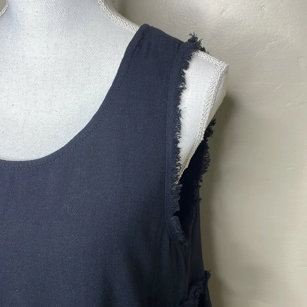 UMGEE Top Black Linen Blend Popover BOHO Side Splits to Waist Sleeveless Small - Picture 8 of 12